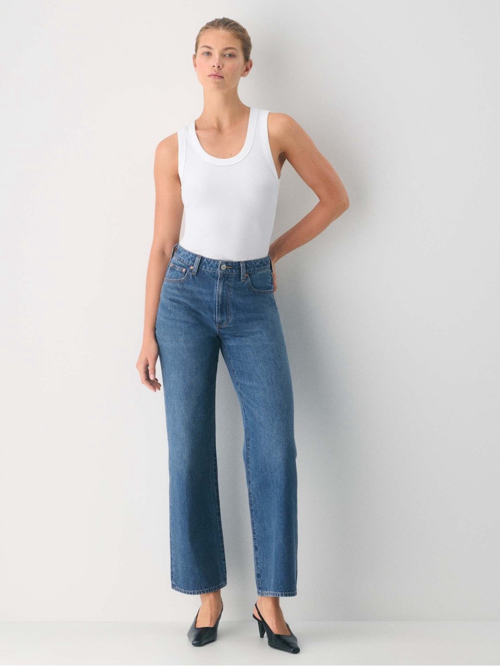 Denim Forum Farrah Curve-Fit Hi-Rise Wide Leg Jeans Size 25 Medium Wash Fall 90s